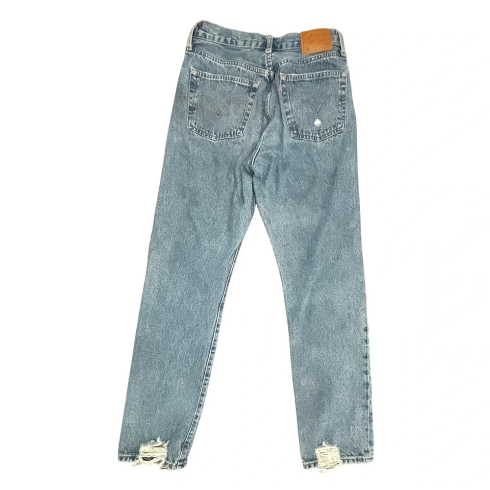 Levis Premium 501 Original Fit Distressed Jeans W28 L30 Blue Cotton Button Fly